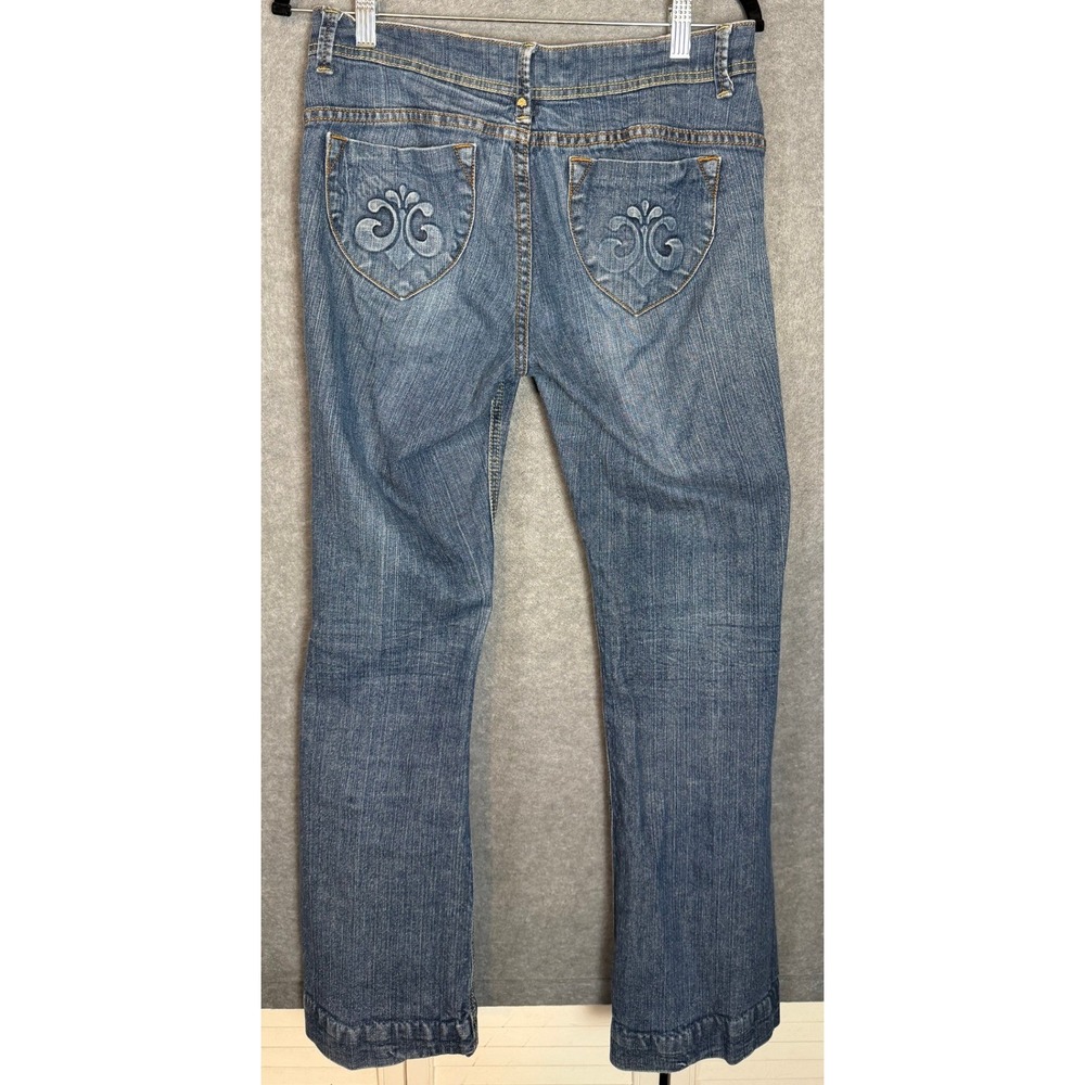 Retro Dereon Jeans 9/10 Blue Bootcut Embroidered Pocket Y2K McBling Denim Pants - Picture 2 of 13